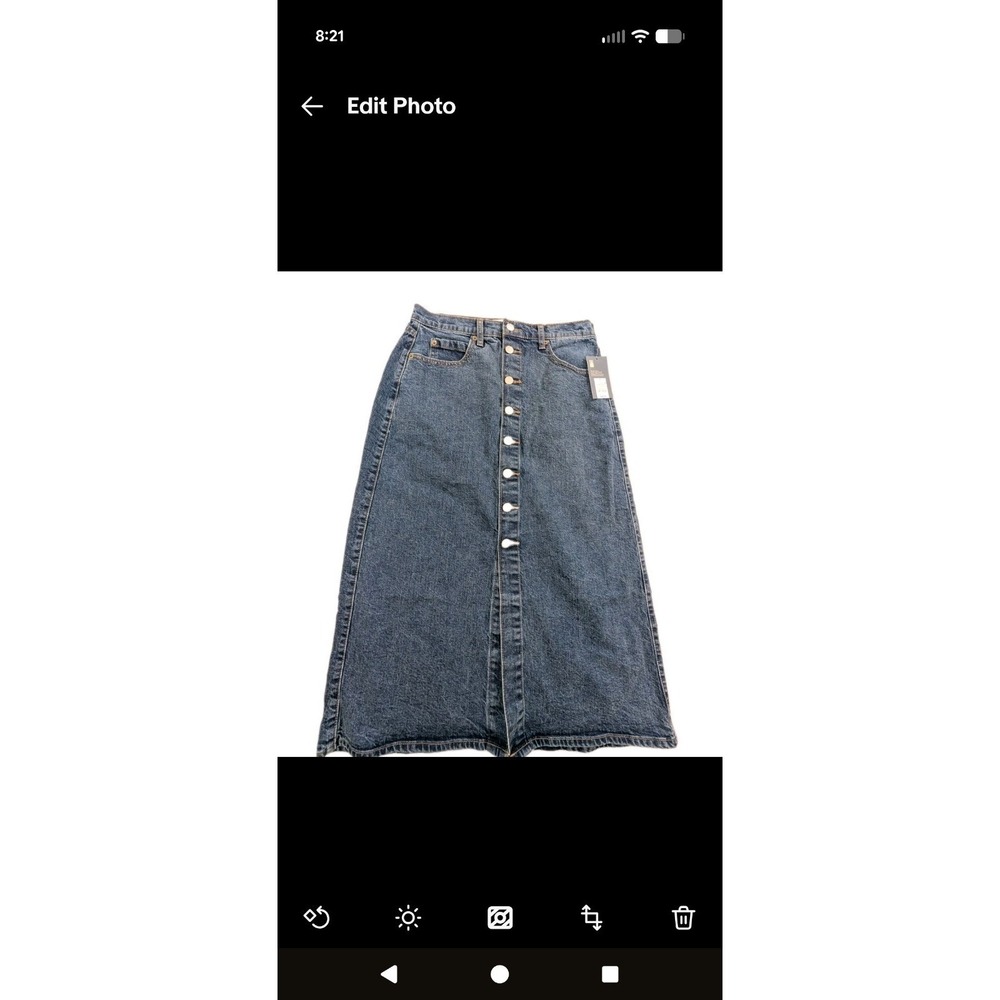 Universal Thread Denim Midi Skirt Size 2 Button Front Blue Jean Skirt NWT - Picture 2 of 9